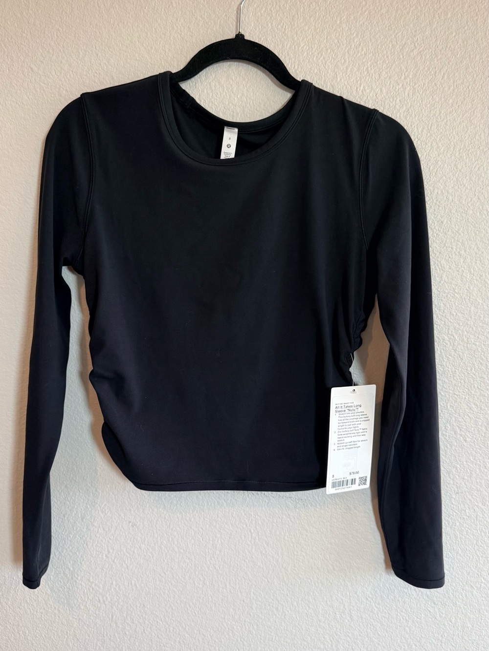 Lululemon All It Takes Long Sleeve Nulu Black Size 8 NWT $78 LW3EWYS